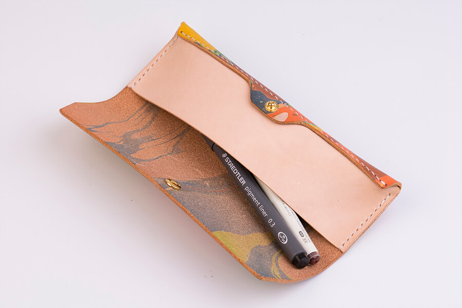Genuine Leather Marble Pencil Case 