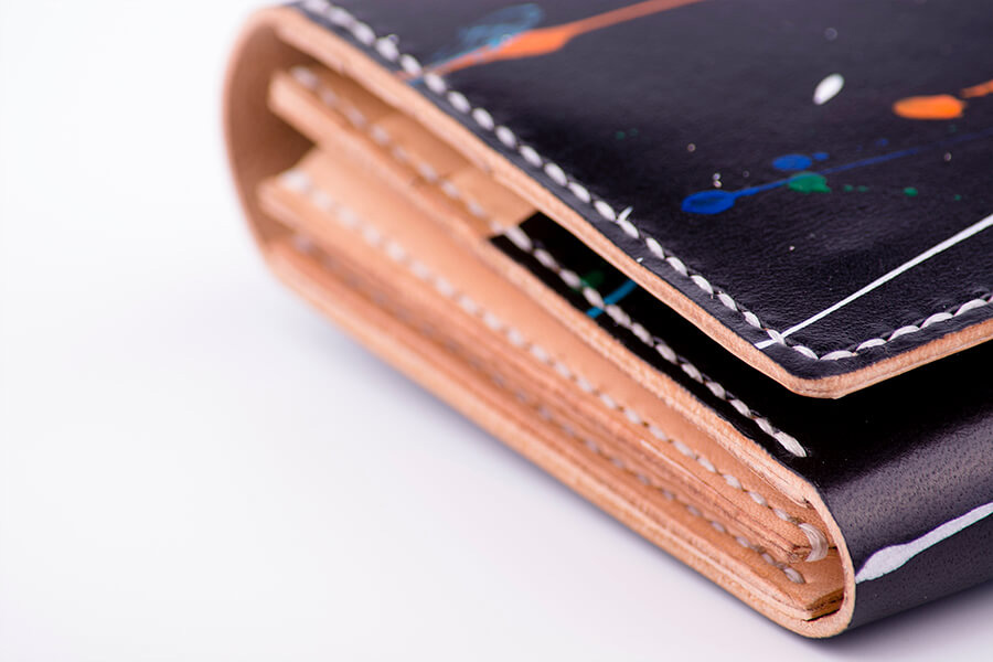 Genuine Leather Splatter Long Bifold Wallet 
